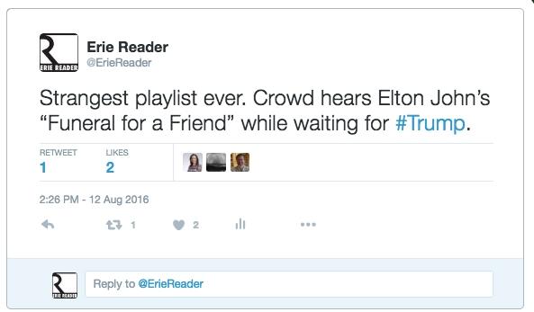 Strangest playlist ever. Crowd hears Elton John's