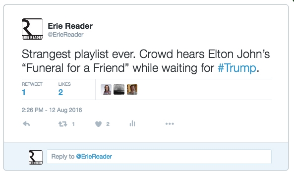 Strangest playlist ever. Crowd hears Elton John's 